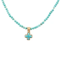 Barse Blue Turquoise Cross Golden Pendant Necklace