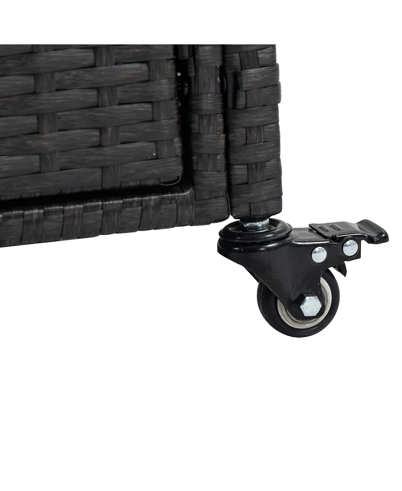 sumyeg Outdoor Wicker Bar Cart with Wheels, Rattan Beverage Serving Cart with Glass Top for Patio