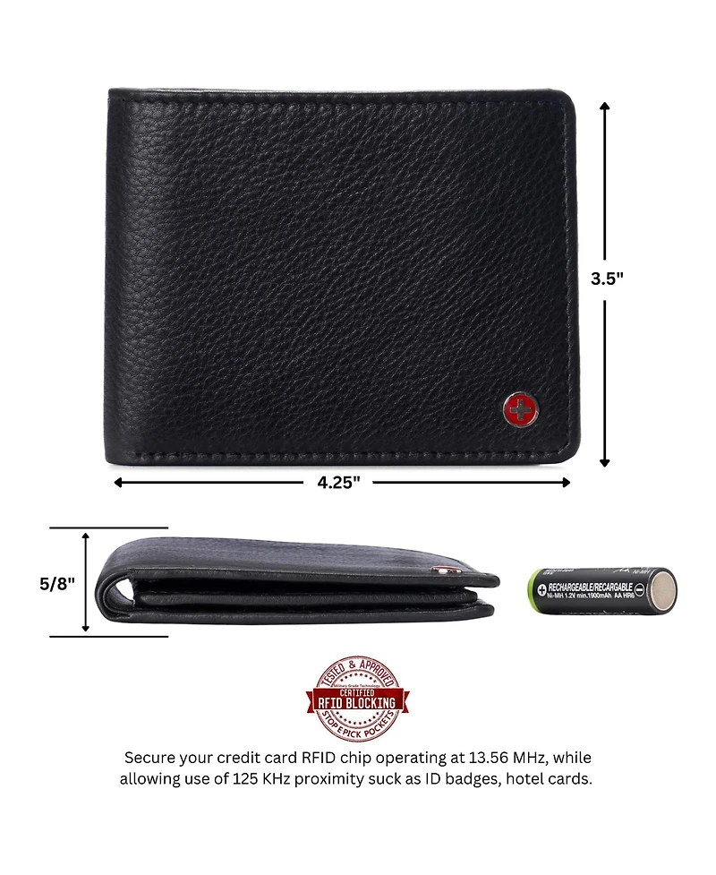 Alpine Swiss Mens Genuine Leather Passcase Bifold Wallet Rfid Safe 2 Id Windows