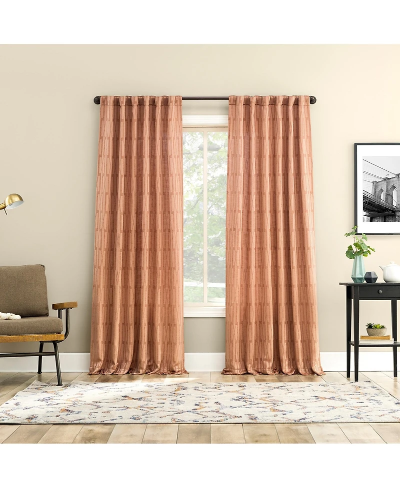 No. 918 Dover Tonal Geometric Semi-Sheer Back Tab Curtain Panel