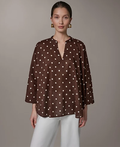 Donna Karan Weekend Women's Printed Split Neck Blouse