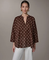 Donna Karan Weekend Women's Printed Split Neck Blouse