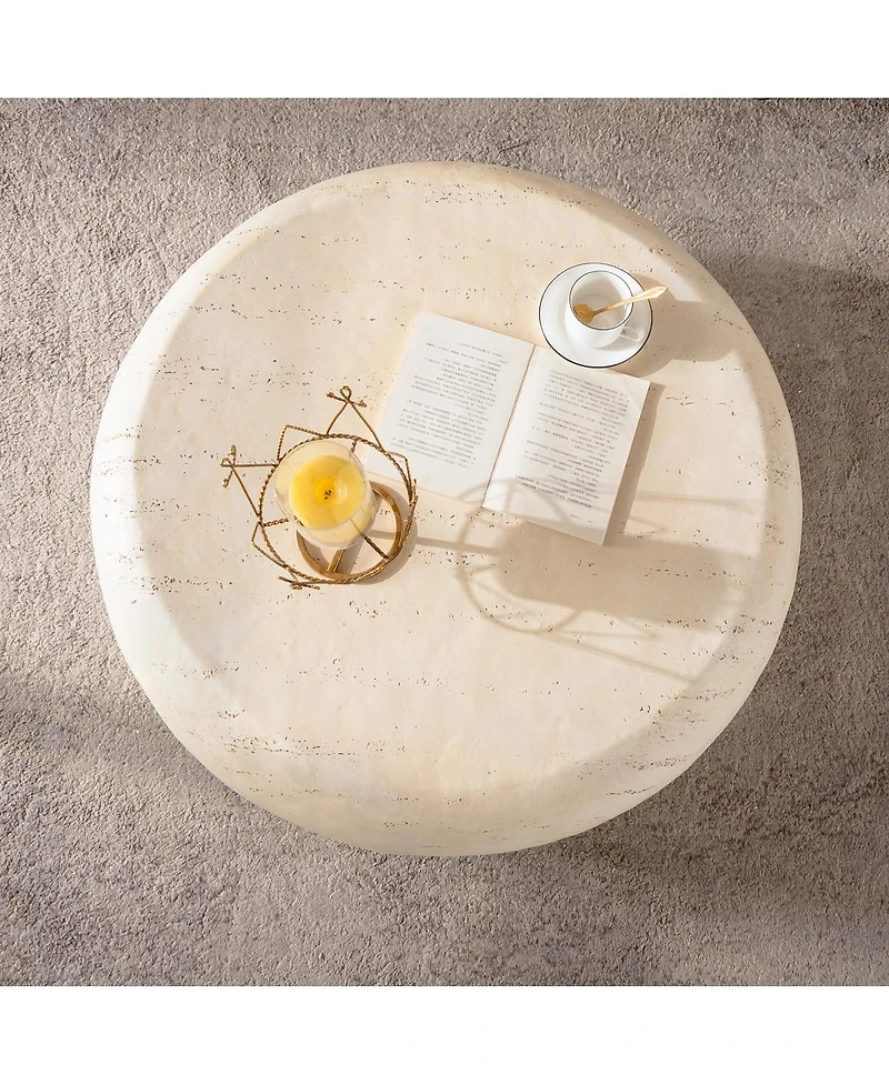 Streamdale Furniture Mid-Century Round Faux Stone Coffee Table for Living Room