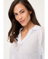 Olsen Women's Ajour Knit Polo Sweater