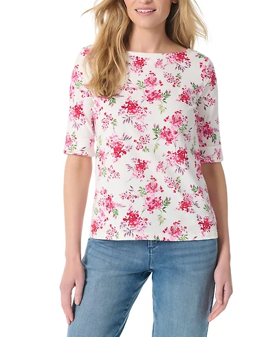 Gloria Vanderbilt Women's Floral Elbow-Sleeve Pull-On T-Shirt - Enchanted Garden