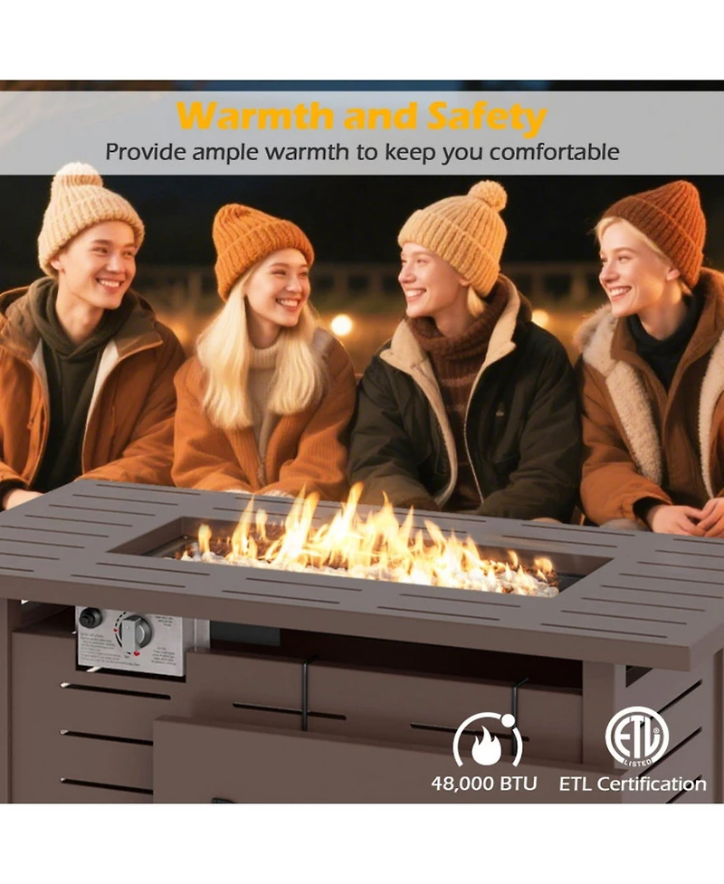 Gouun 40 in Rectangle Propane Fire Pit Table 48000 Btu with Lava Rocks and Cover