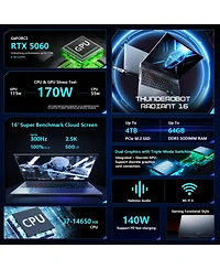Thunderobot Radiant 16 16" Traditional Laptop Intel Core i7 32GB Ram Nvidia GeForce Rtx 5060 1TB Ssd Storage Windows 11 Pro 300Hz