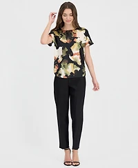 Anne Klein Petite Bateau Neck Short-Sleeve Printed Top