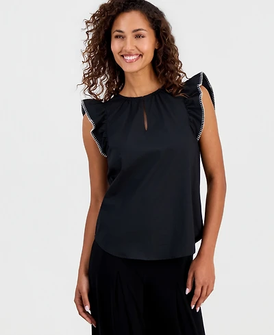 Anne Klein Women's Stitch Flutter Sleeve Blouse