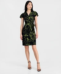 Anne Klein Women's V-Neck Flutter-Sleeve Sheath Wrap Dress