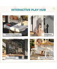 Qaba Outdoor Playhouse, Wooden Kids Playhouse with Dog Door for Garden