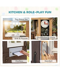 Qaba Outdoor Playhouse with Pet Door, Play Kitchen, Mailbox and Birdhouse