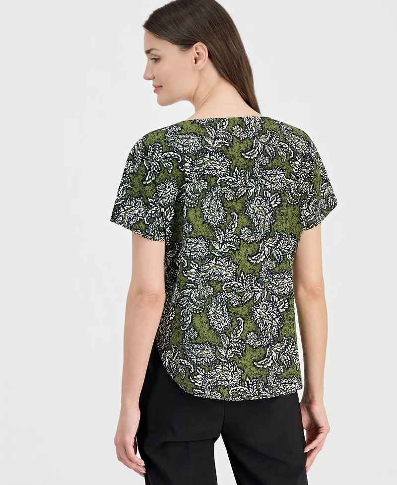 Anne Klein Women's Printed Boat-Neck Short-Sleeve Top