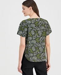 Anne Klein Women's Printed Boat-Neck Short-Sleeve Top