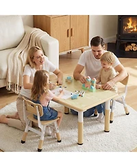 Kinder King Kids Height-Adjustable Table and 2 Chairs Set with 31.5''W Easy-Clean Top, Beige