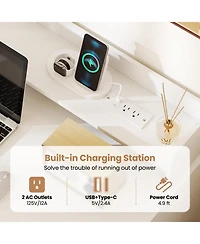 Sugift Computer Desk with Power Outlets and 2 Bookcases