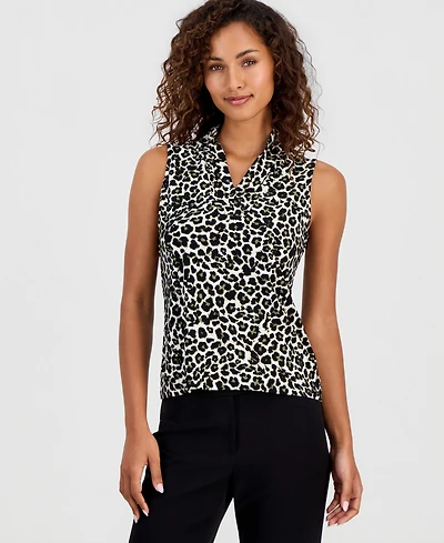 Anne Klein Women's Triple-Pleat V-Neck Sleeveless Top