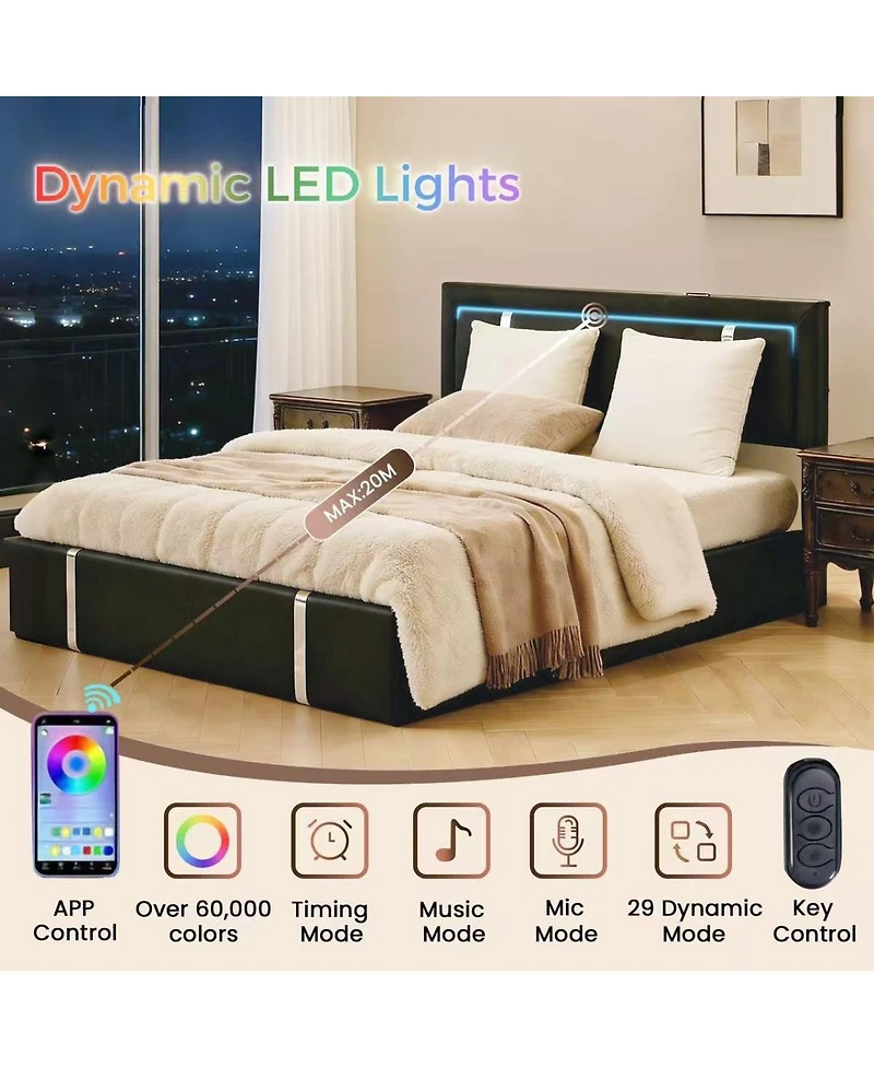 Streamdale Furniture Lift Storage Bed With Led Headboard, Usb-c, Hydraulic