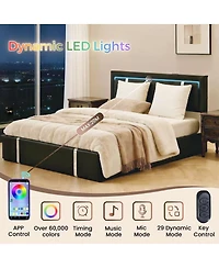 Streamdale Furniture Lift Storage Bed With Led Headboard, Usb-c, Hydraulic