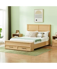 Streamdale Furniture Queen Bed w/ Geometric Headboard and Storage Bench