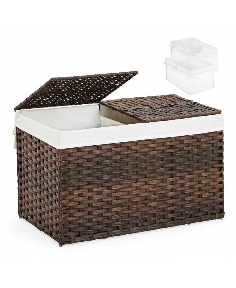 Yigii Storage Basket With Lid Woven Wicker 2 Bins 92 Gallon Foldable Removable Liners For Bedroom Laundry Room
