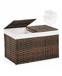 Yigii Storage Basket With Lid Woven Wicker 2 Bins 92 Gallon Foldable Removable Liners For Bedroom Laundry Room