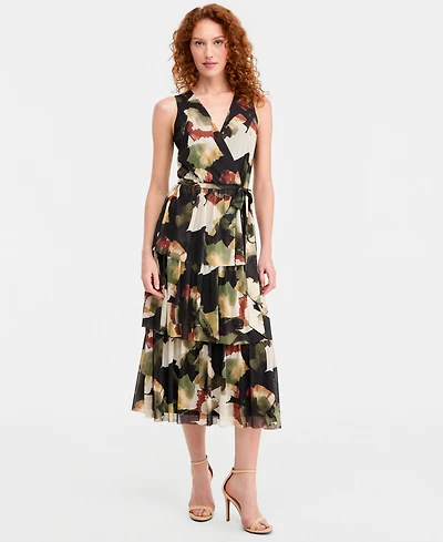Anne Klein Women's Faux-Wrap Tiered Dress