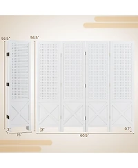 Slickblue Pegboard Display Stand 4 Panel Folding Room Divider with Wooden Frame