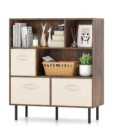 Sugift 6-Cube Bookshelf with 3 Removable Folding Fabric Drawers for Living Room