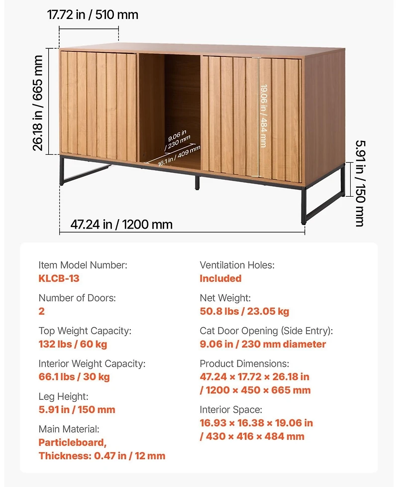 Inolait Hidden Cat Litter Box Enclosure Cabinet Furniture with Scratch Pad and Storage