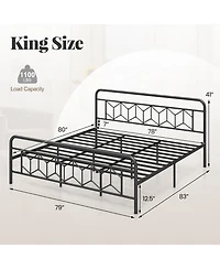 Gouun King Size Platform Bed with High Headboard and Snap Lock Metal Slats