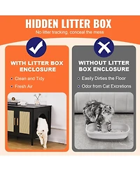 Inolait Wooden Cat Litter Box Enclosure for 2 Cats with Rattan Doors