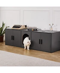 Inolait Wooden Cat Litter Box Enclosure Cabinet with Double Rooms for 2 Cats