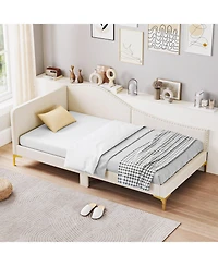 Sugift Upholstered Daybed with Metal Legs and Wood Slats