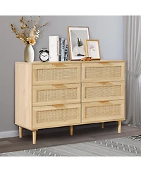 Gouun 6 Drawer Rattan Dresser with Spacious Storage for Bedroom and Hallway