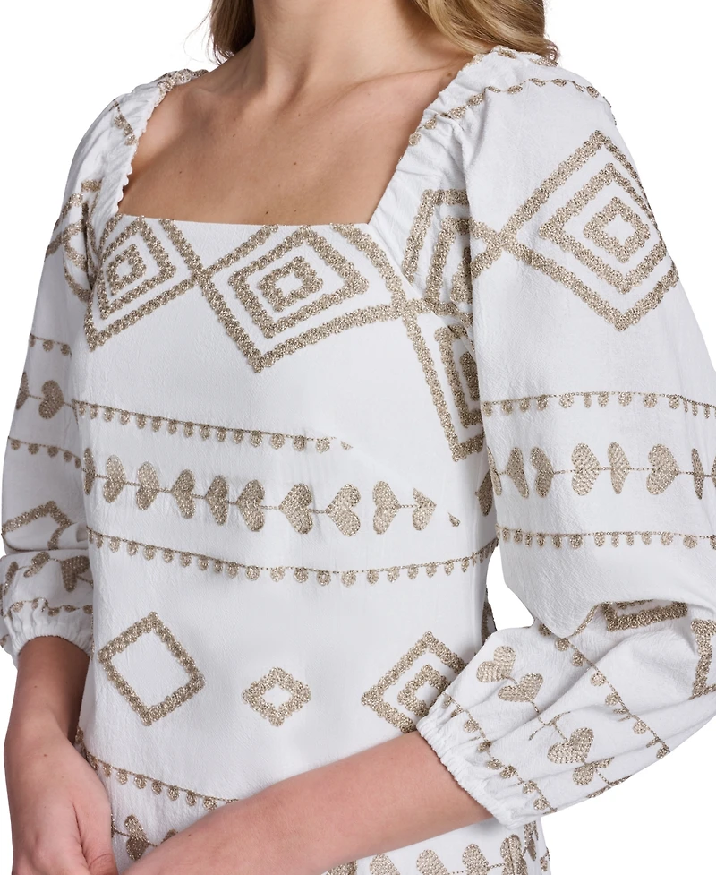 Jessica Howard Petite Embroidered Square Neck Shift Dress