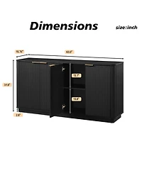 Rainsken Vertical Stripe Sideboard Buffet Cabinet, Modern 4-Door Storage Cabinet with Gold Handles, Curved Wave Design for Living Room