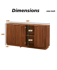 Rainsken Modern Vertical Stripe Buffet Cabinet, 4-Door Storage Sideboard with Curved Wave Detail and Gold Handles for Living Room