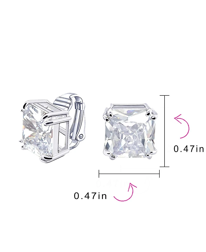 Bling Jewelry 12MM Princess Cut Cubic Zirconia Cz Solitaire Statement Clip On Stud Earrings Non Pierced