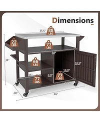 Sugift Outdoor Grill Cart with Storage Cabinet Shelves and Stainless Steel Top