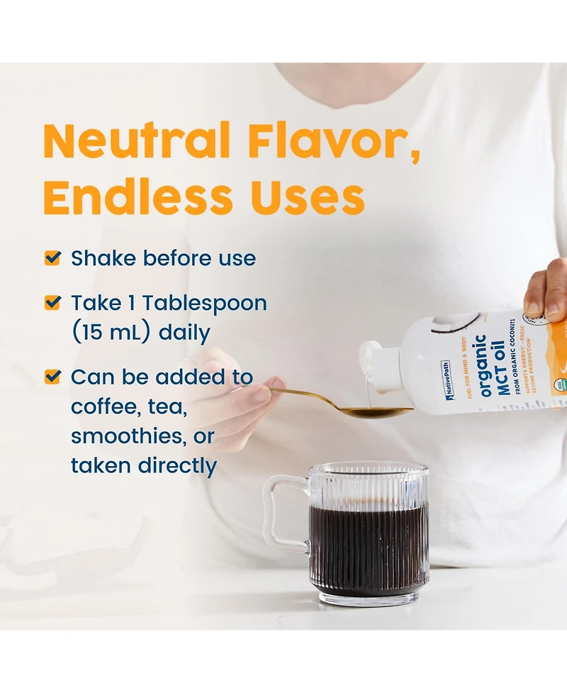 NativePath Mct Oil, 30 Servings - Premium C8 and C10 from Coconuts - for Keto Coffee, Energy and Focus - Flavorless, Non-gmo, (15.2 fl oz)
