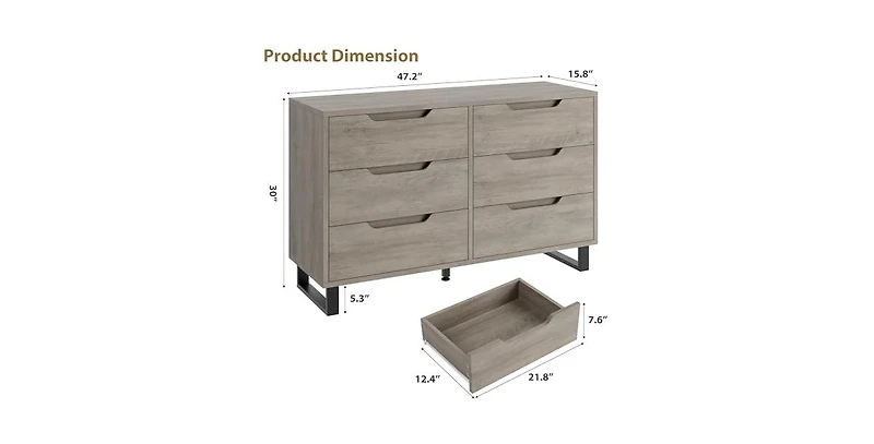 gaomon 6 Dresser for Bedroom, 47.2 in Wide Dresser