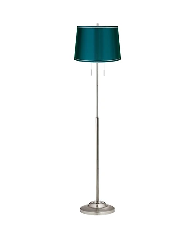360 Lighting Abba Modern Floor Lamp Standing 66" Tall Brushed Nickel Silver Metal Drum Shade for Living Room Bedroom Office House Home