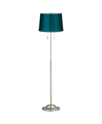 360 Lighting Abba Modern Floor Lamp Standing 66" Tall Brushed Nickel Silver Metal Drum Shade for Living Room Bedroom Office House Home