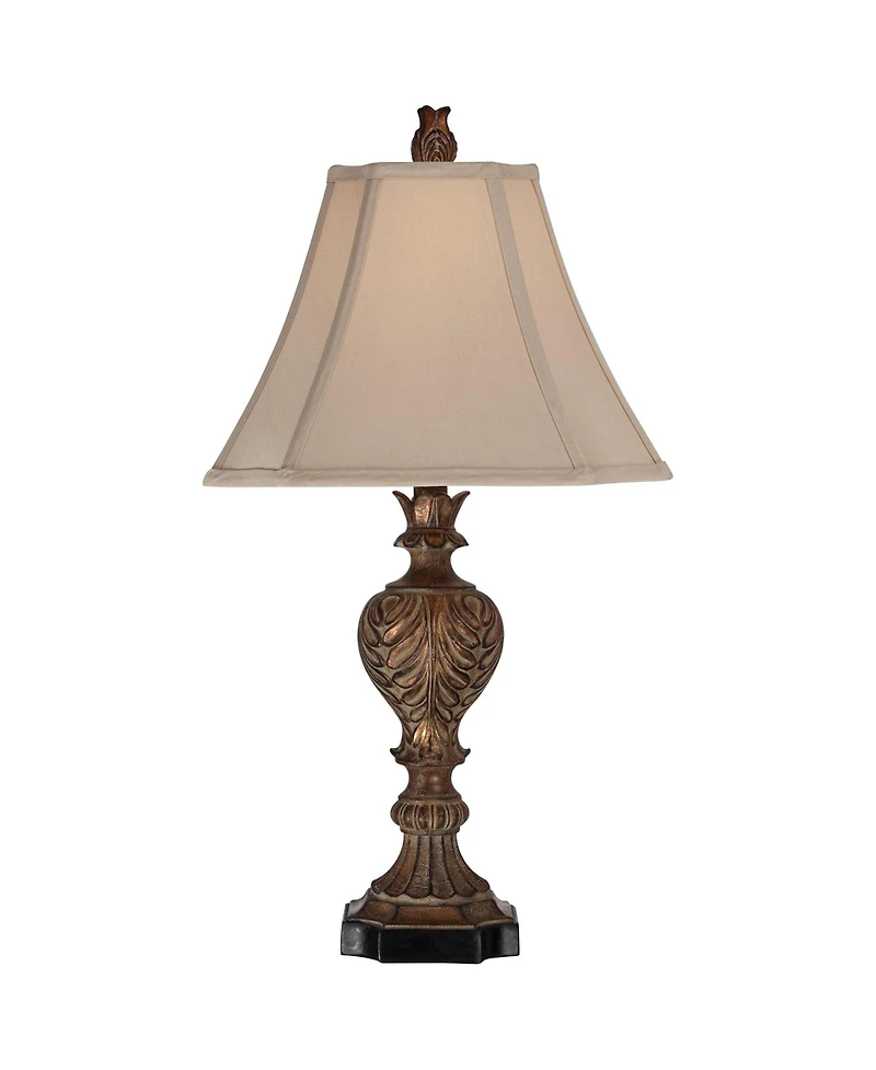 Regency Hill Regio Traditional Table Lamps 25 1/2" High Set of 2 Carved Leaf Tan Sheer Fabric Square Bell Shade for Bedroom Living Room Bedside