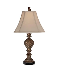 Regency Hill Regio Traditional Table Lamps 25 1/2" High Set of 2 Carved Leaf Tan Sheer Fabric Square Bell Shade for Bedroom Living Room Bedside