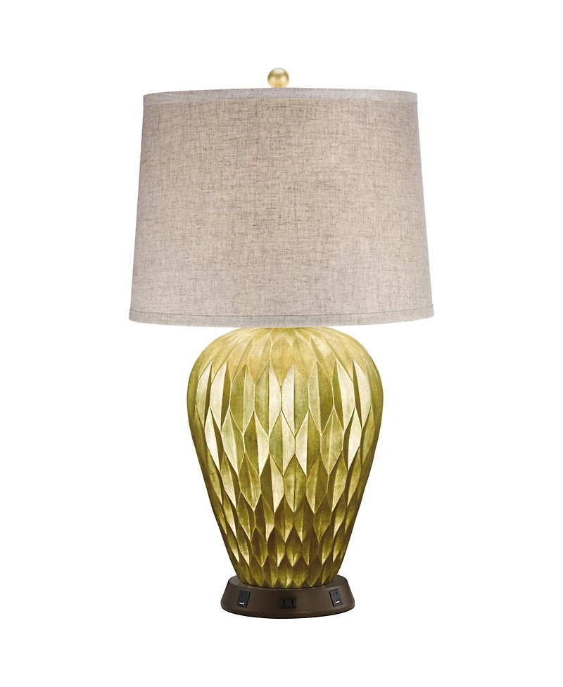 Possini Euro Design Modern Table Lamp with Usb and Ac Power Outlet Workstation Charging Base 28" Tall Bronze Fabric Drum Shade Living Room