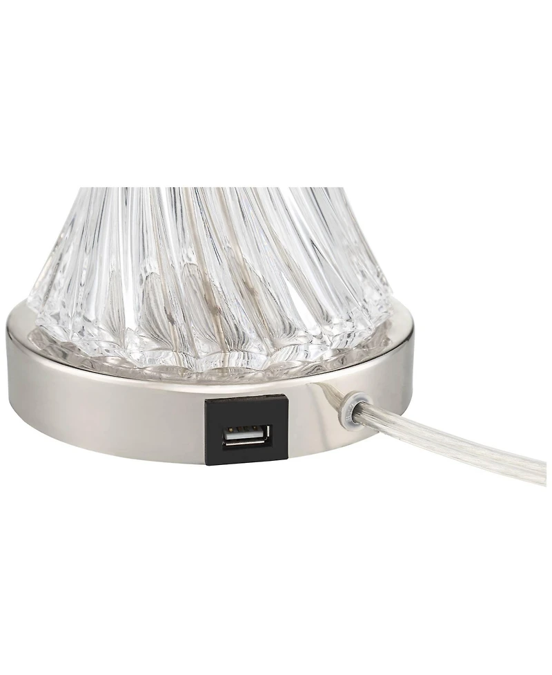 Regency Hill Luca Modern Table Lamps 25 1/2" High Set of 2 Clear Glass with Usb Charging Ports Dimmers Drum Shade for Bedroom House Desk