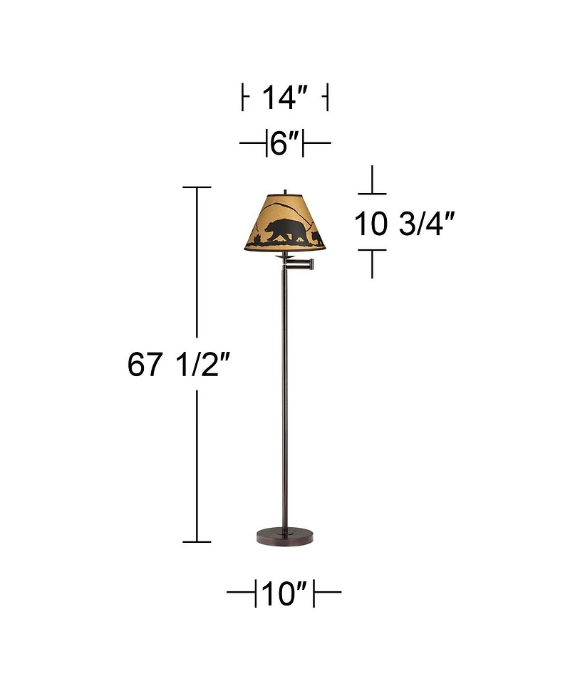 360 Lighting Modern Swing Arm Floor Lamp Adjustable 67.5" Tall Mountain Scene Empire Shade for Living Room Reading Bedroom Office