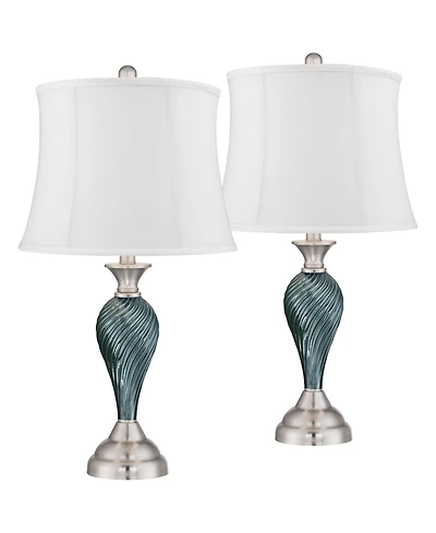Regency Hill Arden 25" High Twist Modern Coastal Table Lamps Set of 2 Glass Shade Living Room Bedroom Bedside